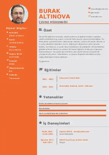 Çevre Mühendisi CV Örnekleri cv indir